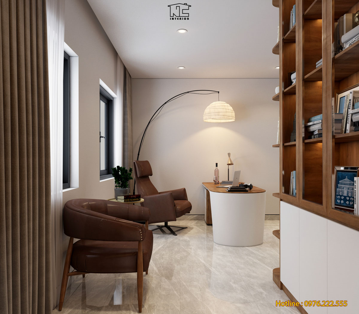 Không gian nội thất phòng làm việc được thiết kế đơn giản mà vô cùng tinh tế và thu hút.