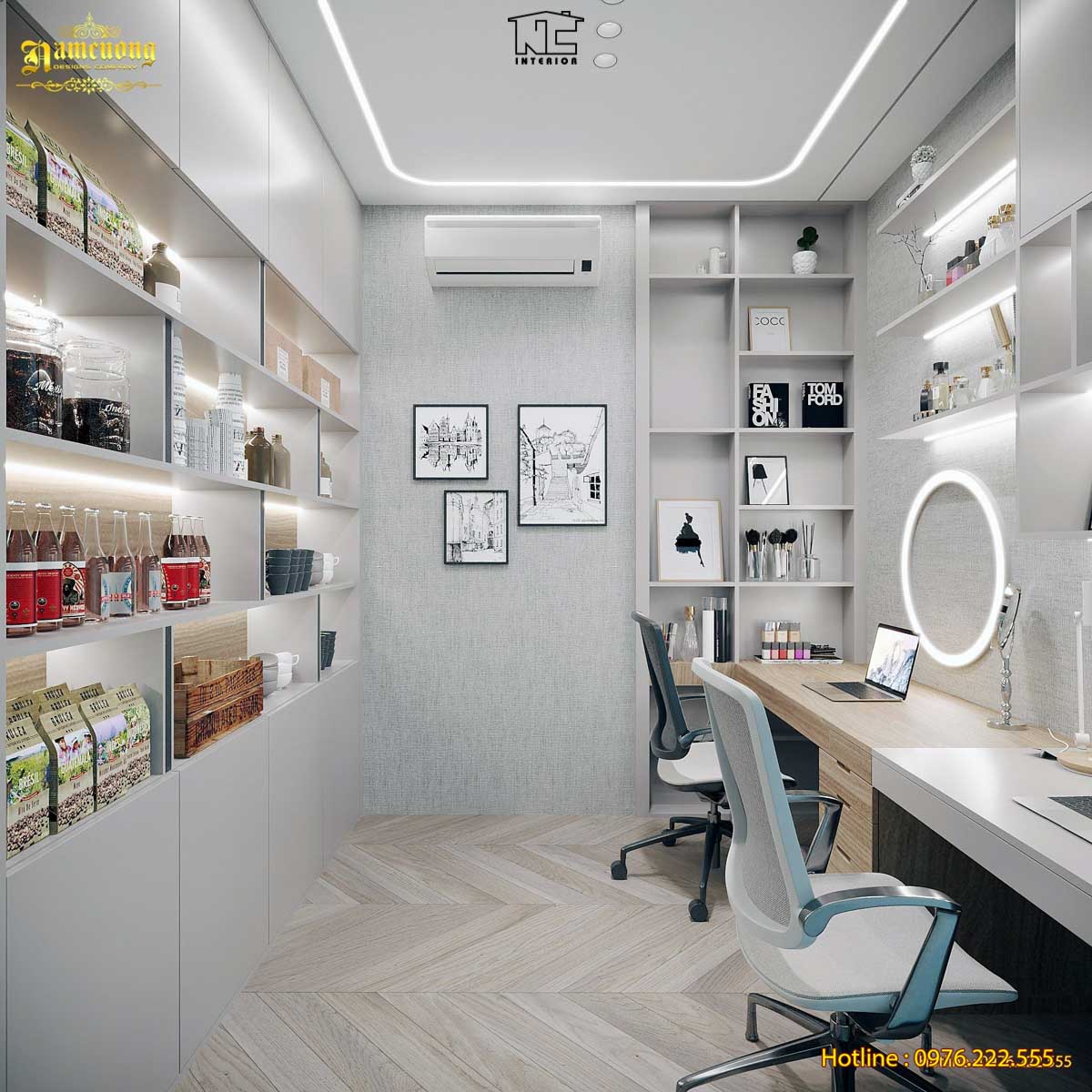 Không gian phòng làm việc nhỏ được thiết kế và bố trí nội thất khoa học, hợp lý, đảm bảo tiện nghi sử dụng